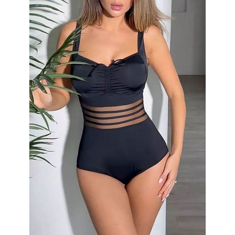 Women's Swimsuits One Piece Monokini Swimsuit Backless Tummy Control High Waist Slim Vacation Beach Wear Solid Color V Neck Sleeveless Bathing Suits4