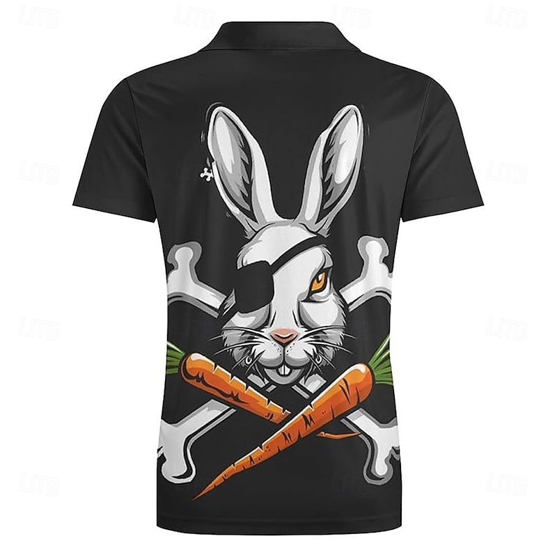 Easter Men's Rabbit Polo Short Sleeve Polo Shirts Collared Shirts Vintage Daily Wear Festival Outfit 3D Print Summer Spring Fall Black2
