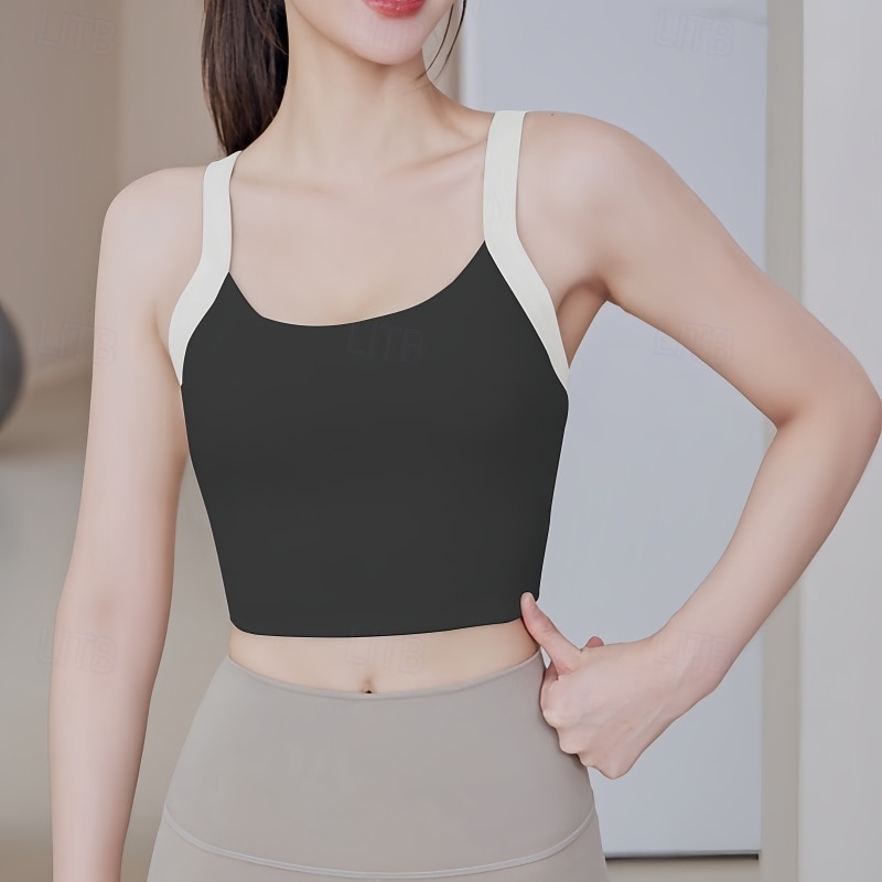 Women's Light Support Sports Bra Running Bra Open Back Cross Back Bra Top Padded Fitness Leisure Sports Running Breathable Lightweight Soft Black Light Green Beige Solid Colored
