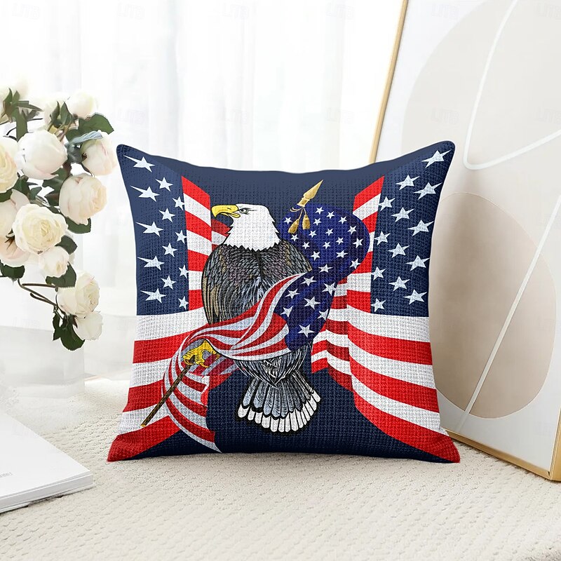 4th of July Decorative Toss Pillows Cover 1PC Independence Day American Egale Soft Square Couch Cushion Case Pillowcase for Bedroom Livingroom Sofa Chair
