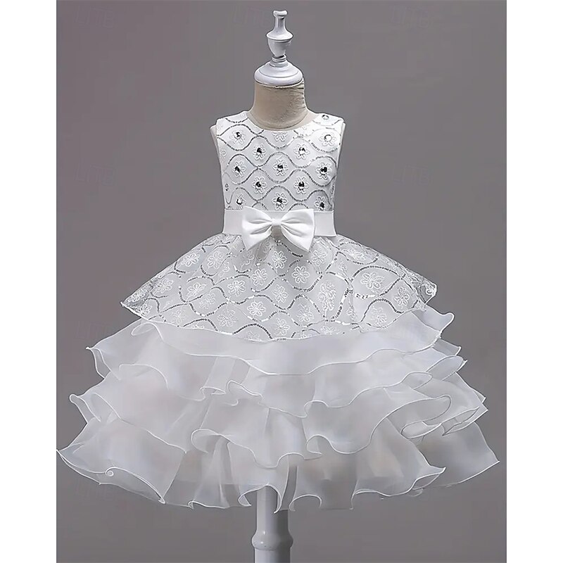 Kids Girls' Party Dress Geometric Sleeveless Performance Birthday Tie Knot Beautiful Sweet Polyester Knee-length Party Dress Swing Dress A Line Dress Summer 4-12 Years White Pink Blue2