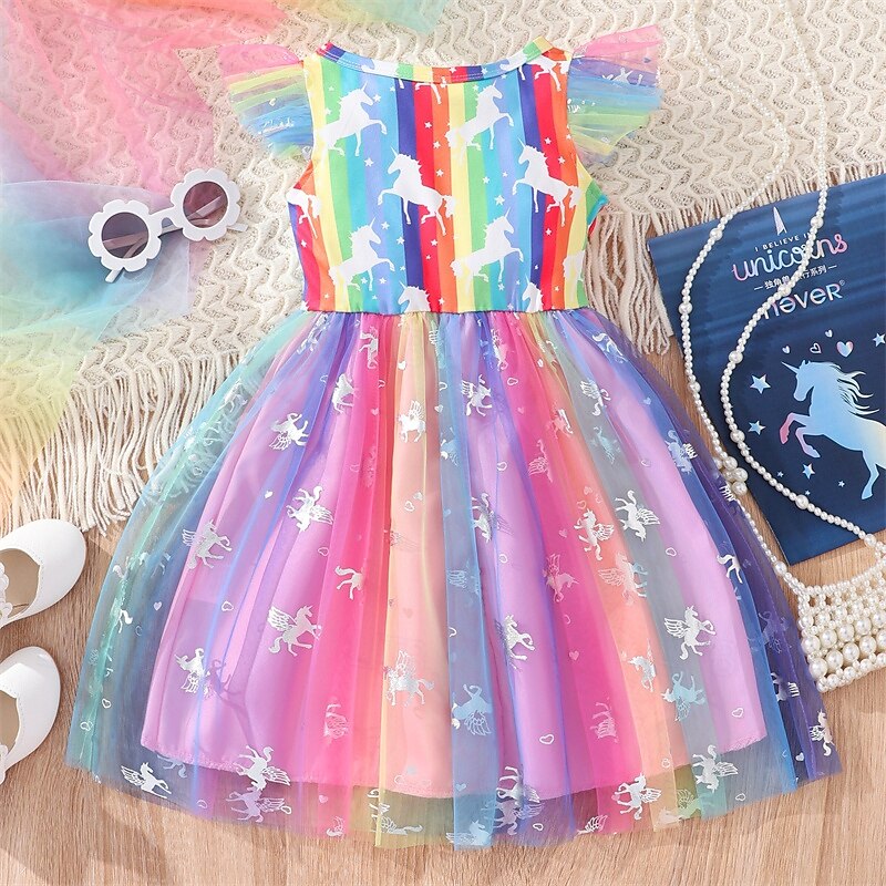 Kids Girls' Dress Unicorn Sleeveless Outdoor Casual Fashion Adorable 100% Cotton Knee-length Casual Dress A Line Dress Summer 4 years+ Light Pink Pink Blue2