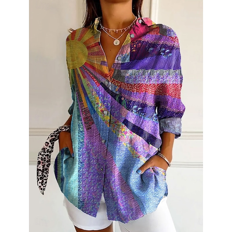 Women's Shirt Button Down Tunic Shirt Collar Long Sleeve Floral Casual Regular Tops Work Daily s Print White Yellow Pink Red Blue Spring Fall Winter4