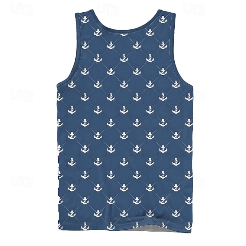 Men's Ship Rudder T Shirt Vest Top Sleeveless T shirt 3D Print Crew Neck Shirt Vacation Casual Hawaiian Holiday Blue Summer Spring Clothing Apparel S M L XL XXL XXXL2