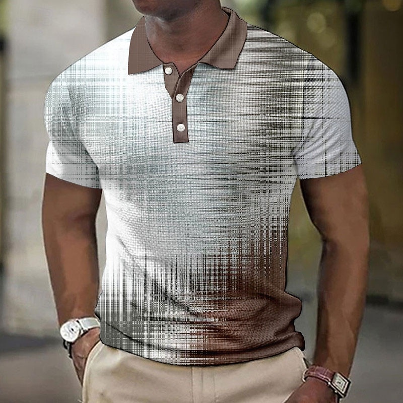 Men's Plaid Waffle Polo Shirts Golf Shirt Short Sleeve Polo Shirts Collared Shirts Business Casual WorkWear Formal Wear Festival Wear Buttons 3D Print Blue Purple Brown