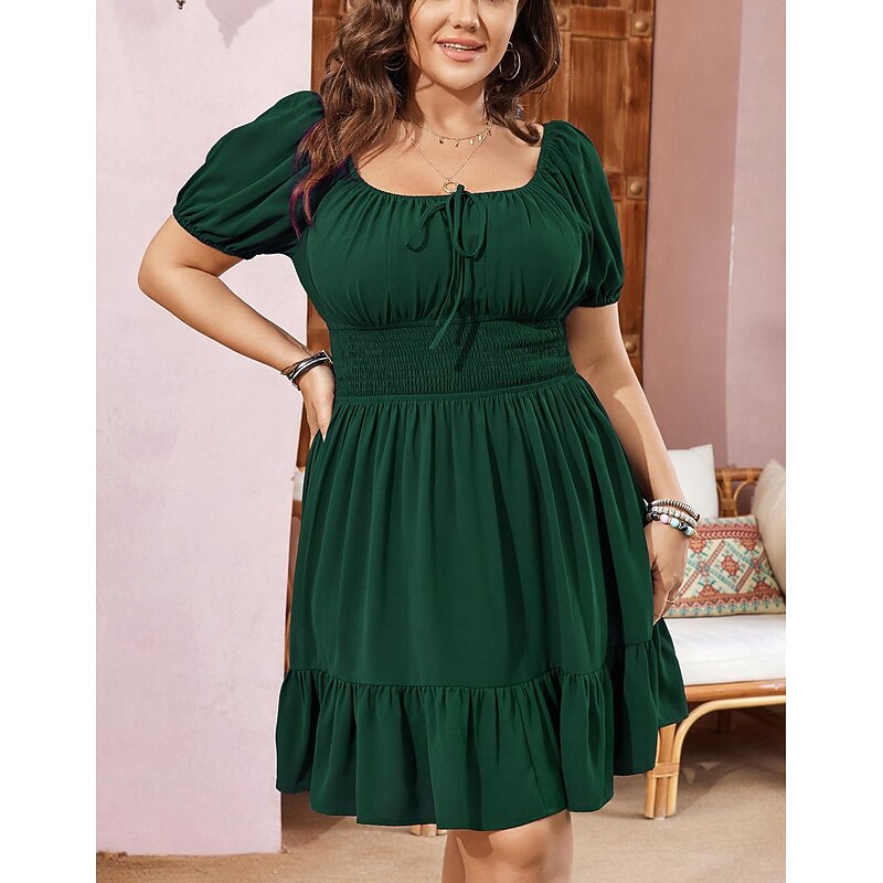 Retro Vintage Medieval Renaissance Mini Dress Flare Dress Puff Sleeve Elven Regency Inspired Solid Color Fancy Dress Women's Fantasy Masquerade Vacation Casual Daily Adults' Dress Spring & Summer3