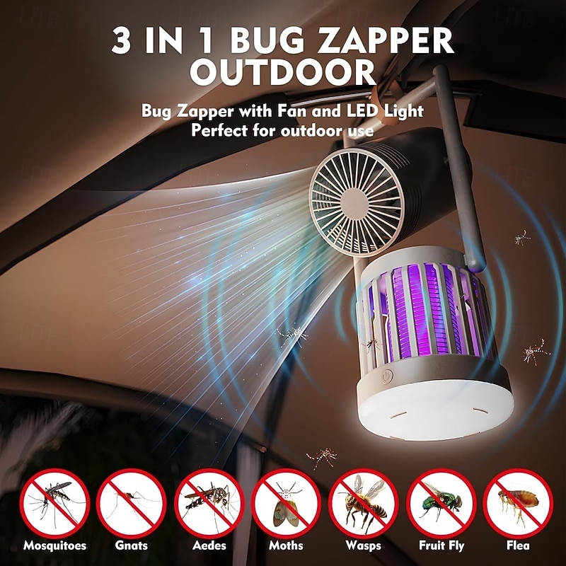 Electric Mosquito Killer Lamp with Fan Rechargeable Bug Zapper Electric Fly Traps for Home Camping Backyard Patio Garden with Fan Function4