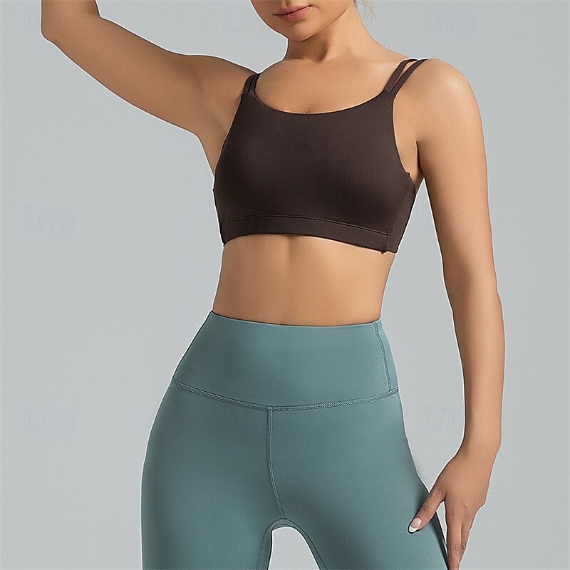 Women's Light Support Sports Bra Running Bra Patchwork Open Back Bra Top Padded Fitness Leisure Sports Running Breathable Lightweight Soft Spandex Black Light Green Purple Solid Colored