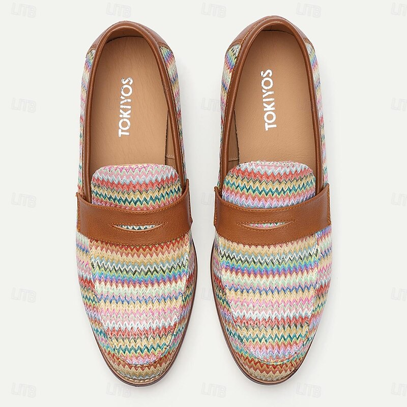 Men's Woven Multicolor Nylon Woven Slip-On Loafers with Leather Trim - Relaxed Fit for Casual Outings4