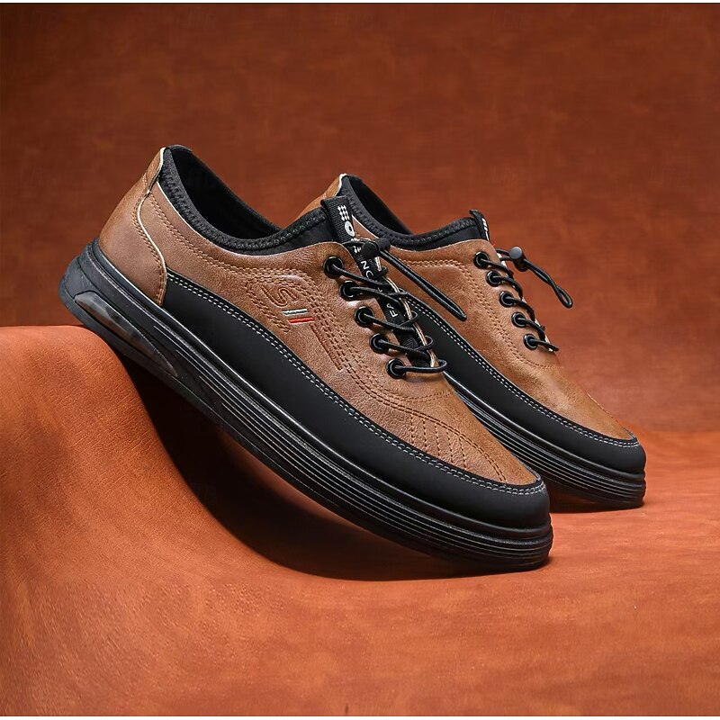 Men's Casual Lace-Up Shoes in Brown with Black Accents, Durable Design for Everyday Wear and Outdoor Activities2