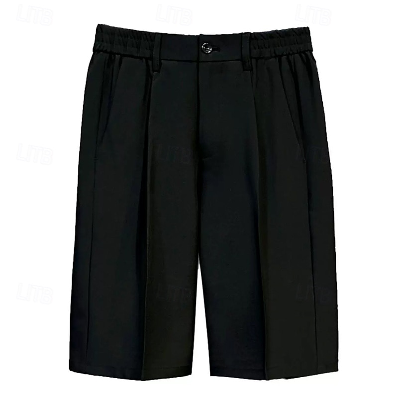Men's Shorts Dress Shorts Bermuda shorts Pleated Pocket Straight Leg Plain Comfort No-Iron Knee Length Office Business Daily Fashion Streetwear Black White2