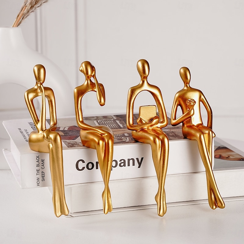 Gold Creative Abstract Figurine, 3*6 Inch Resin Modern Art Sculpture, Home Decor for Dining Room, Parties, and Tabletop Decoration 2025 - $10.49