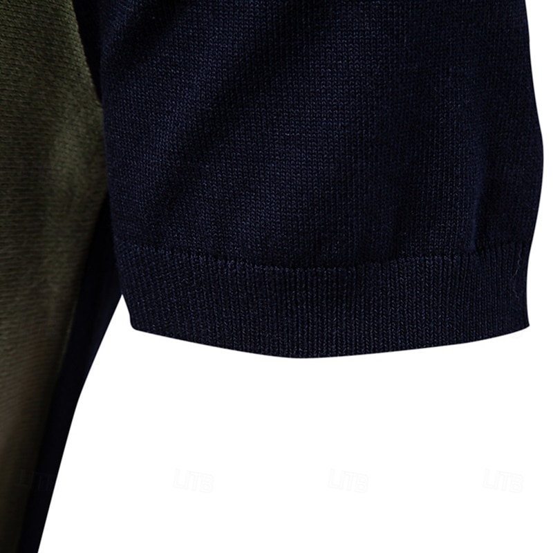 Men's Polo Knit Polo Sweater Formal Work Turndown Short Sleeve Striped Vertical Stripes Stripe Buttons Spring Black Khaki Polo3