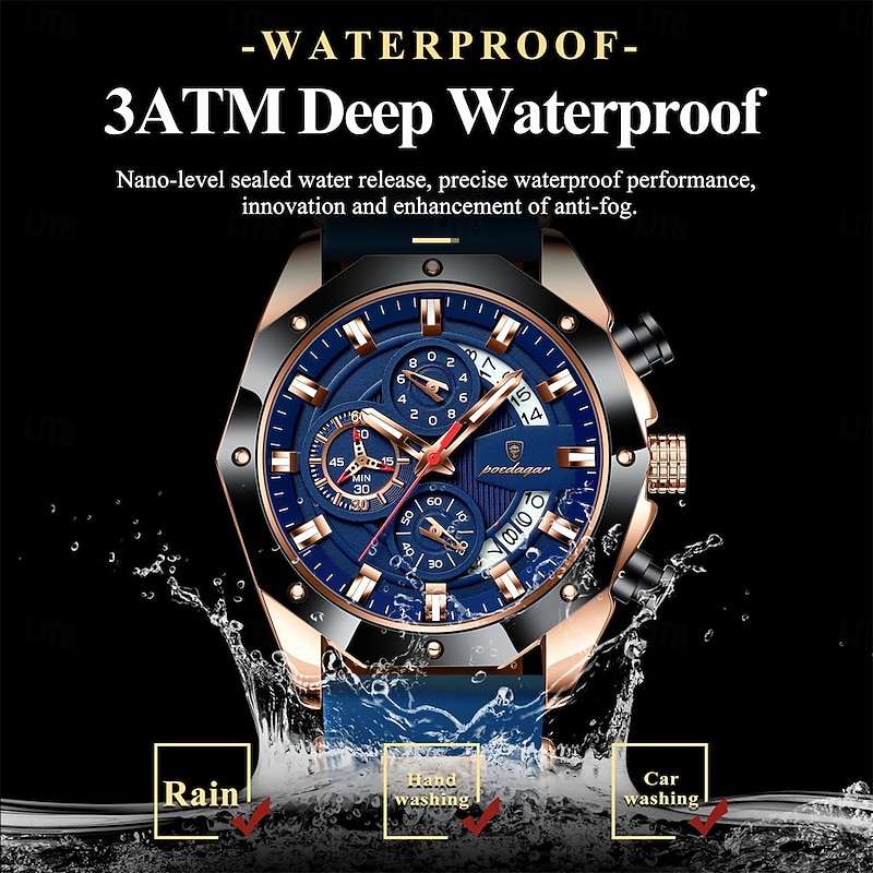 POEDAGAR Fashion Men Watch Waterproof Luminous Chronograph Date Man Wristwatch Silicone Strap Luxury Sports Men's Quartz Watches2