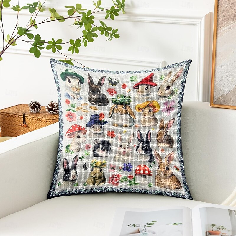Animal Rabbits Decorative Toss Pillows Cover 1PC Soft Square Couch Cushion Case Pillowcase for Bedroom Livingroom Sofa Chair3