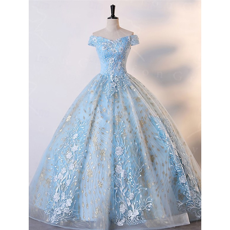 Ball Gown A-Line Quinceanera Dresses Elegant Dress Wedding Wedding Guest Floor Length Sleeveless Off Shoulder Lace Backless with Pleats Sequin