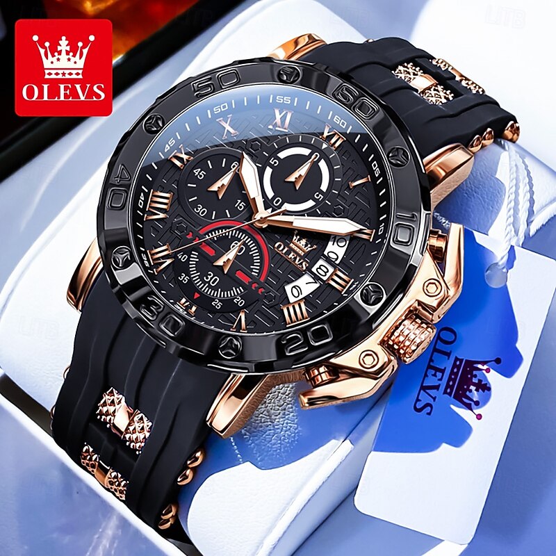 OLEVS 9986 Original Brand Men's Watches Large Dial Waterproof Silicone Tape Quartz Wristwatch Fashion Trend Chronograph Watch