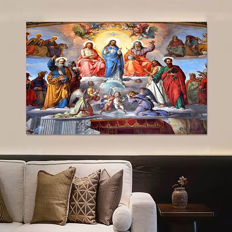 Medieval Tapestry Middle Age Wall Art Jesus and Angels Large Tapestry Mural Decor Photograph Backdrop Blanket Curtain Home Bedroom Living Room Decoration2