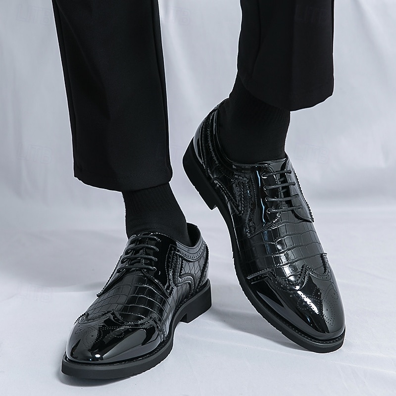 Men's Black Crocodile Pattern Patent Leather Oxfords - Elegant Dress Shoes for Formal Events2