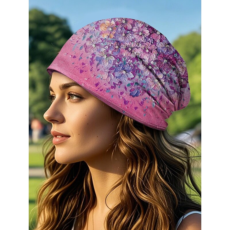 Lightweight Breathable Beanie Hat for Women – Floral Print Slouchy Cap, Soft Elastic Headwear, Can Be Used as a Neck Gaiter for Casual, Outdoor and Chemo Wear2