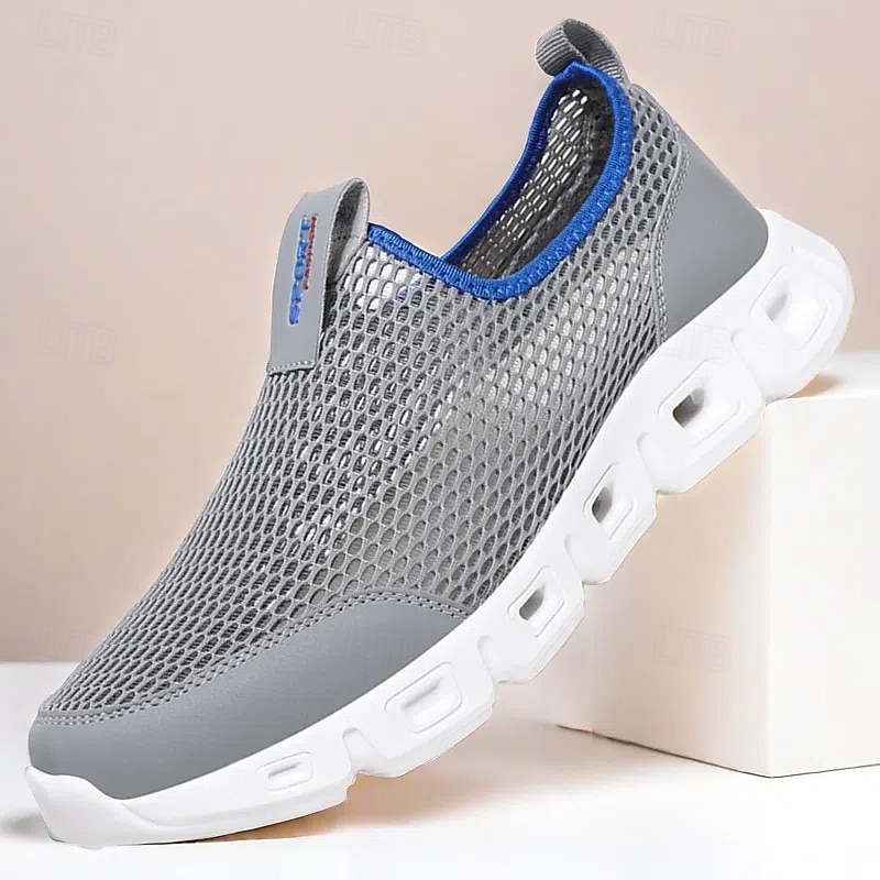 Men's Loafers & Slip-Ons Comfort Loafers Penny Loafers PU Leather Mesh Breathable Comfortable Slip Resistant Loafer Dark Grey Black and White