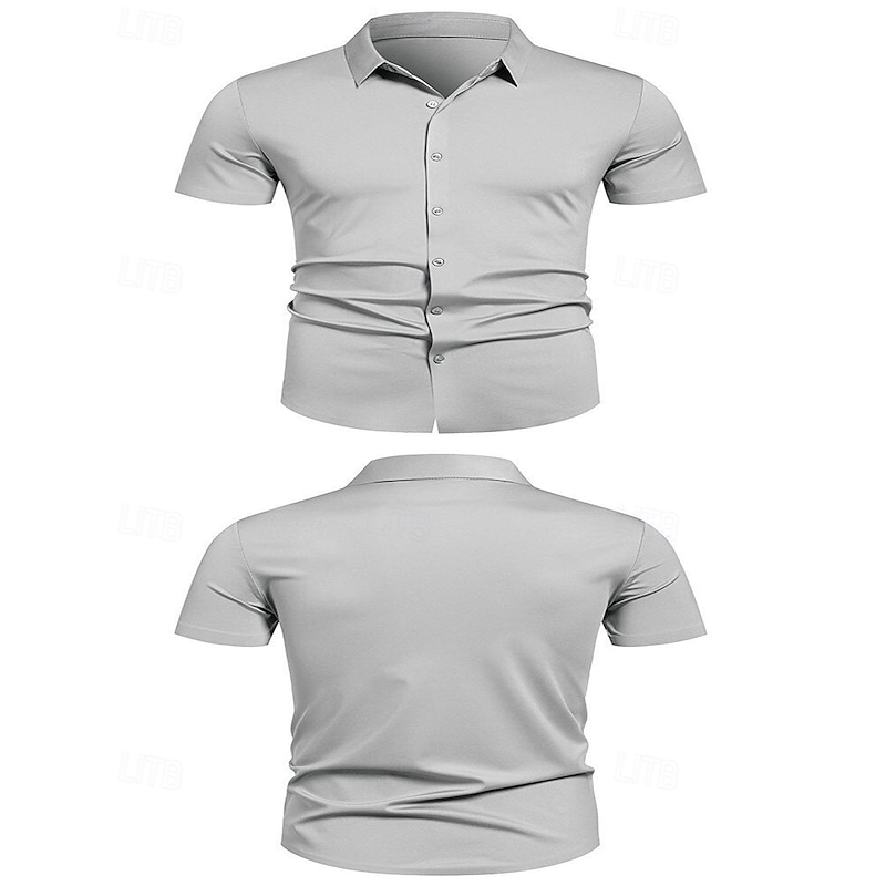 Men's Dress Shirt Button Up Shirt Plain Wedding Party Black White Red Blue Short Sleeve Lapel Spring &  Fall Clothing Apparel2