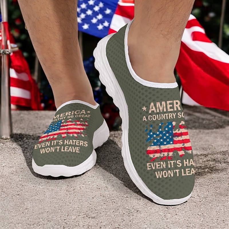 Men's Patriotic Breathable Slip-On Shoes - USA Flag Print Sneakers for Independence Day and Casual Wear2