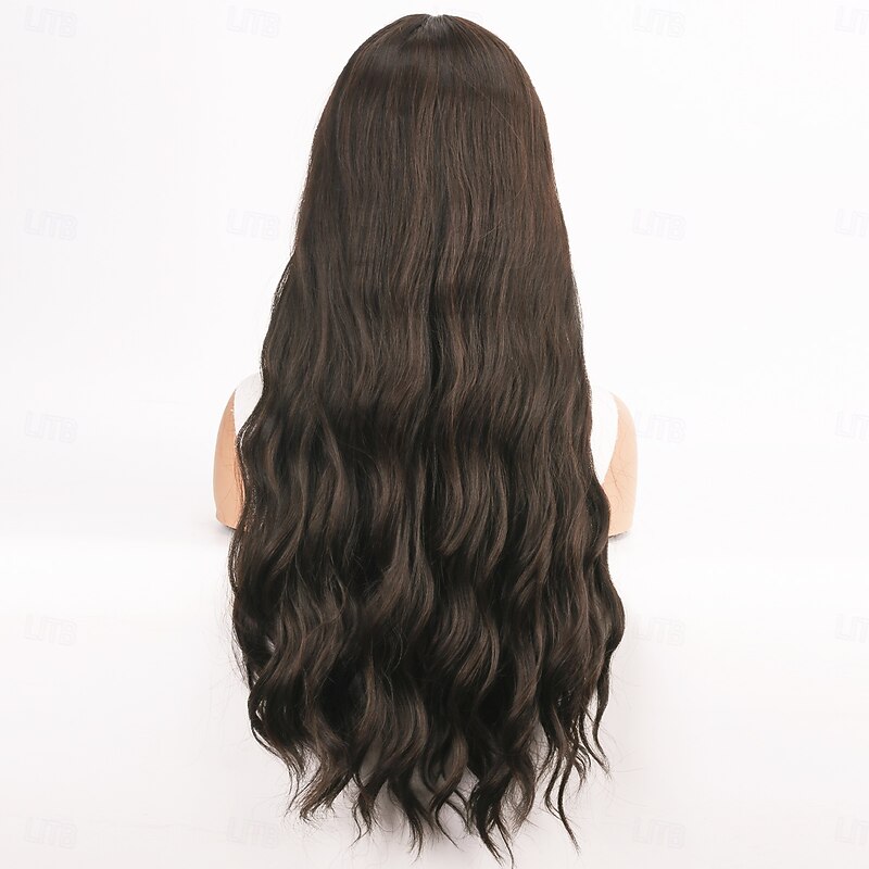 Synthetic Wig Wavy Curly Weave Layered Haircut With Bangs Machine Made Wig 28 inch A1 Synthetic Hair Women's Classic Comfortable Color Gradient Mixed Color4