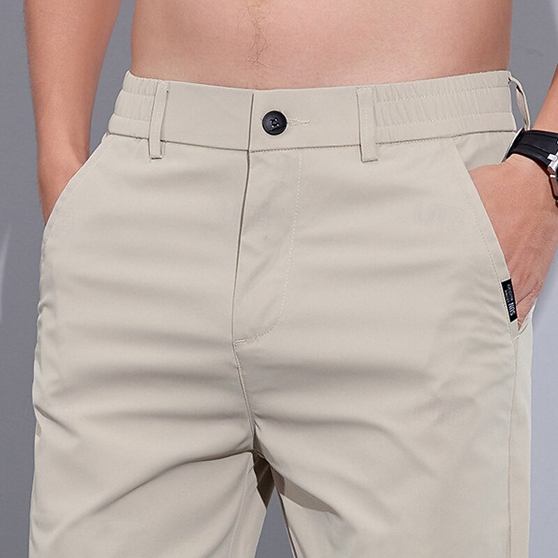 Men's Dress Pants Trousers Suit Pants Pocket Elastic Waist Plain Breathable Moisture Wicking Full Length Outdoor Business Casual Fashion Streetwear Black Khaki Micro-elastic