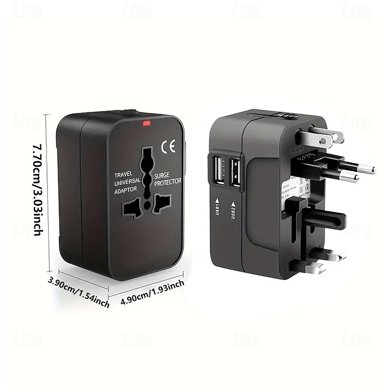 Universal Travel Adapter Multi-pin Plug Dual USB Port Power Outlet Charger Converter EU US UK AU Plug Available3