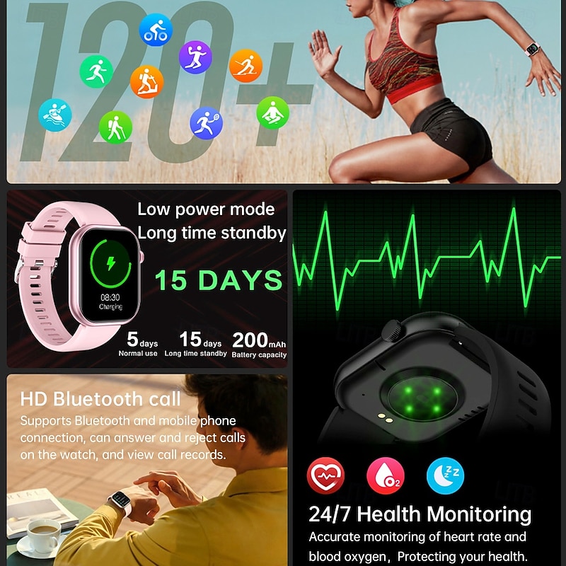 696 G20PRO Smart Watch 2.01 inch Smartwatch Fitness Running Watch Bluetooth ECG+PPG Pedometer Call Reminder Compatible with Android iOS Women Men Hands-Free Calls Message Reminder IP 67 41mm Watch4