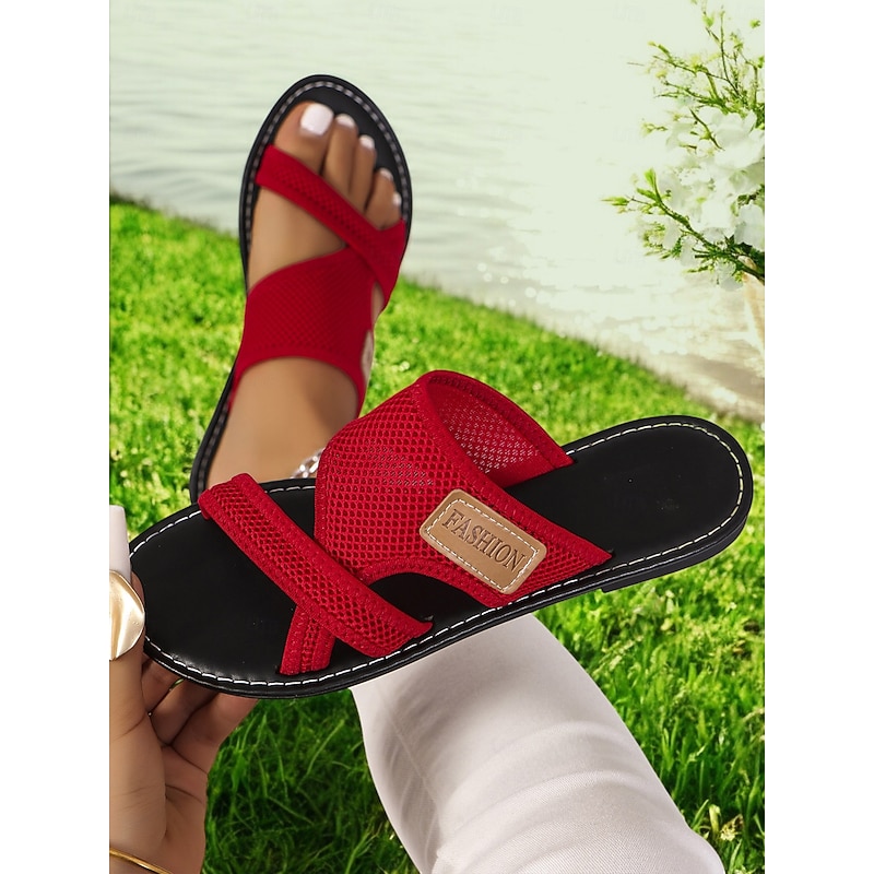 Women's Breathable Mesh Slide Sandals - Lightweight White Cross-Strap Open-Toe Slippers, Comfortable Summer Footwear for Beach & Home4
