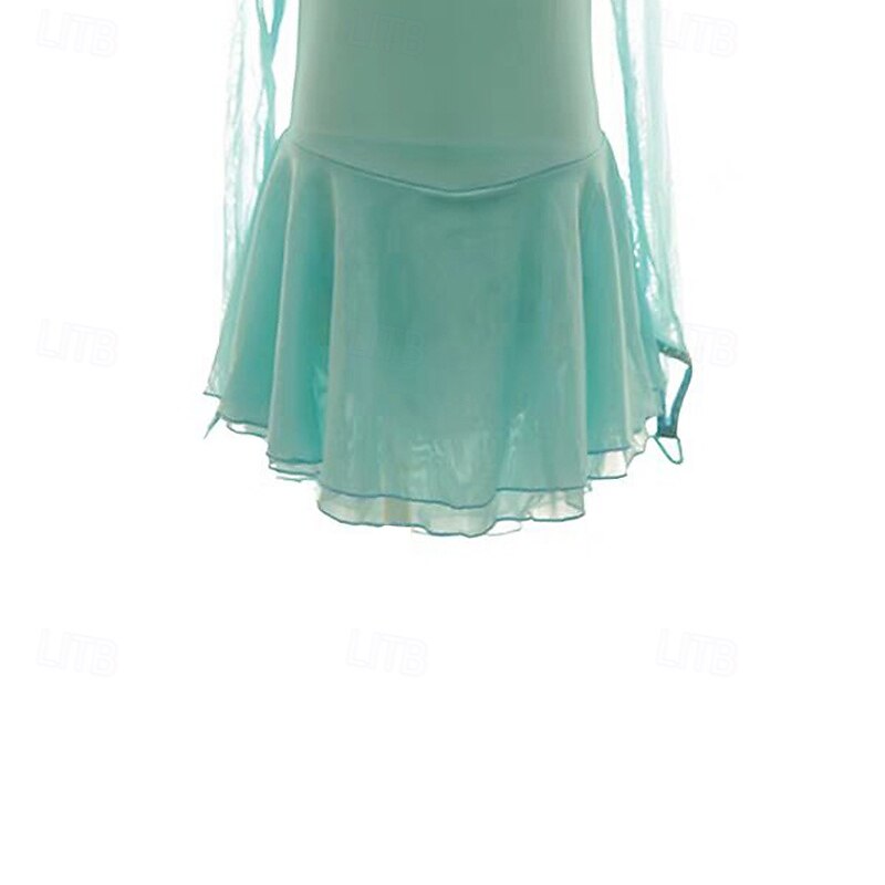 Figure Skating Dress Women's Girls' Ice Skating Dress Green Patchwork Thumbhole Mesh Spandex Stretchy Training Practice Professional Skating Wear Thermal Warm Crystal / Rhinestone Long Sleeve Ice3