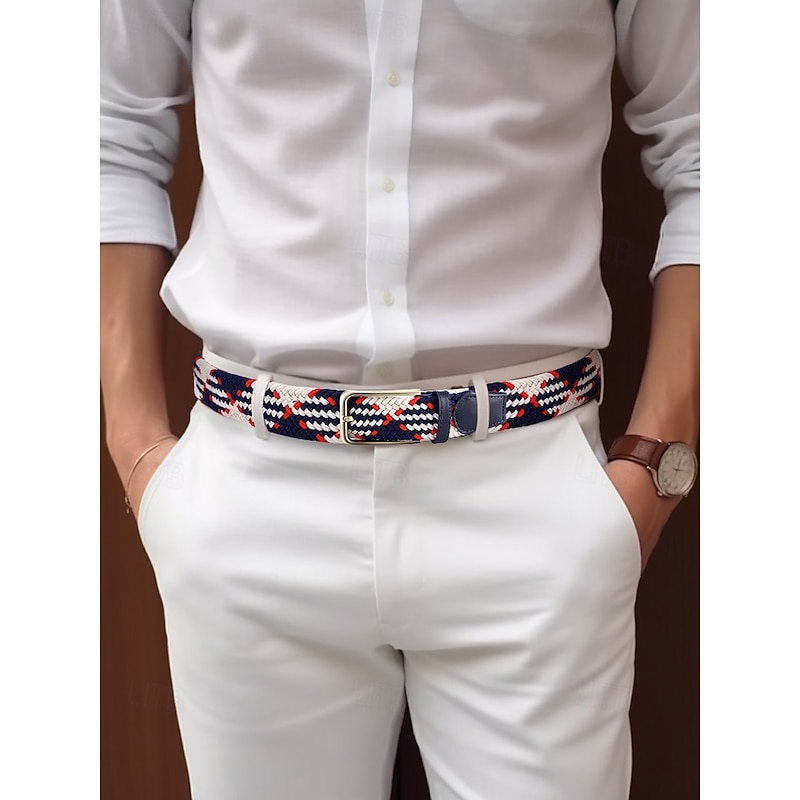 Men's Braided Elastic Stretch Belt – Multicolor Woven Design with Leather Tip & Metal Buckle, Casual & Golf Style, Adjustable Fit for Jeans & Trousers, Perfect for Sports & Everyday Wear2