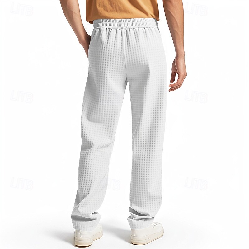 Men's Athletic Pants Sweatpants Joggers Trousers Waffle Pants Pocket Elastic Waist Drawstring Plain Comfort Sports Outdoor Daily Fashion Casual Black White Micro-elastic3