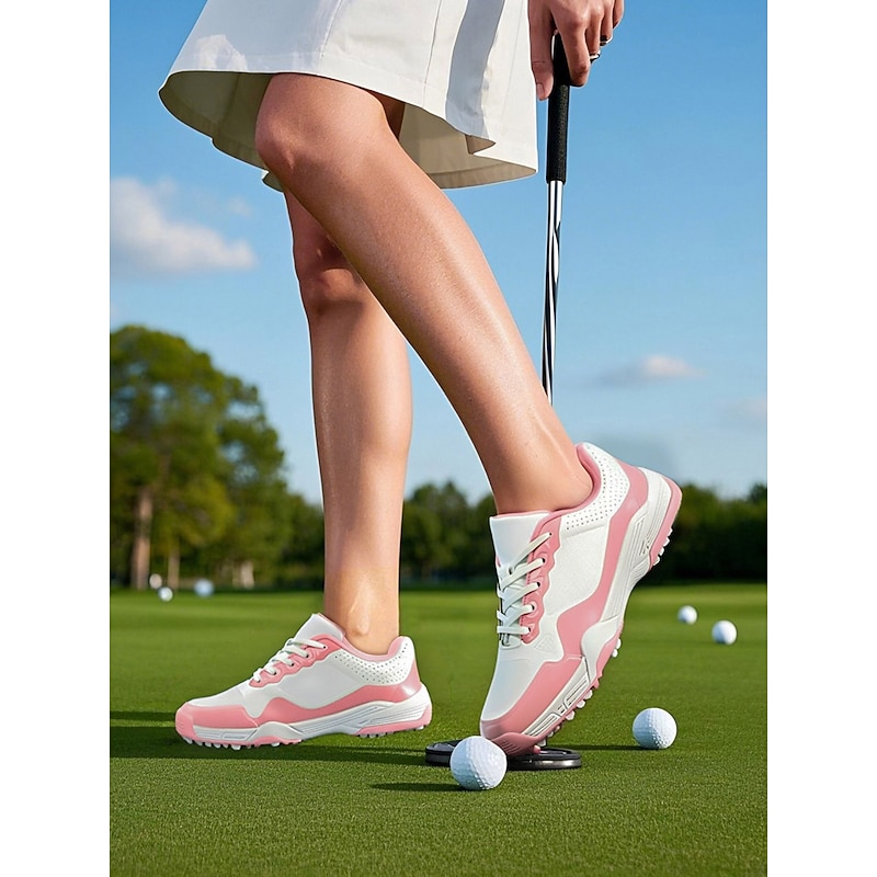 Elegant Pink Lace-Up Golf Sneakers - Slip-Resistant and Breathable, Perfect for Summer Golfing Sessions2