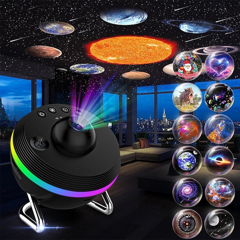 Meteor Projector LED Deco Night Light Galaxy Projector 360°  Planetarium Night Light Lamp Ceiling Space Starry Sky Projector with Light Strip Meteor for Kids Bedroom Birthday Christmas Gift