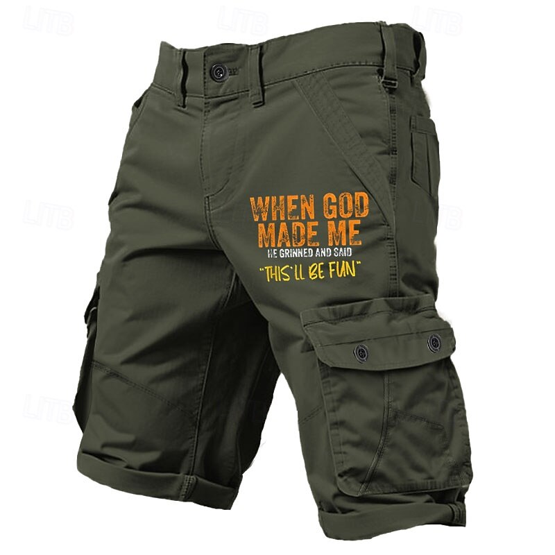 Men's Graphic Letter Printed Funny Cargo Shorts Work Shorts Mid Waist Classic Casual Outdoor Camping & Hiking Multiple Pockets Designer Clothing Apparel