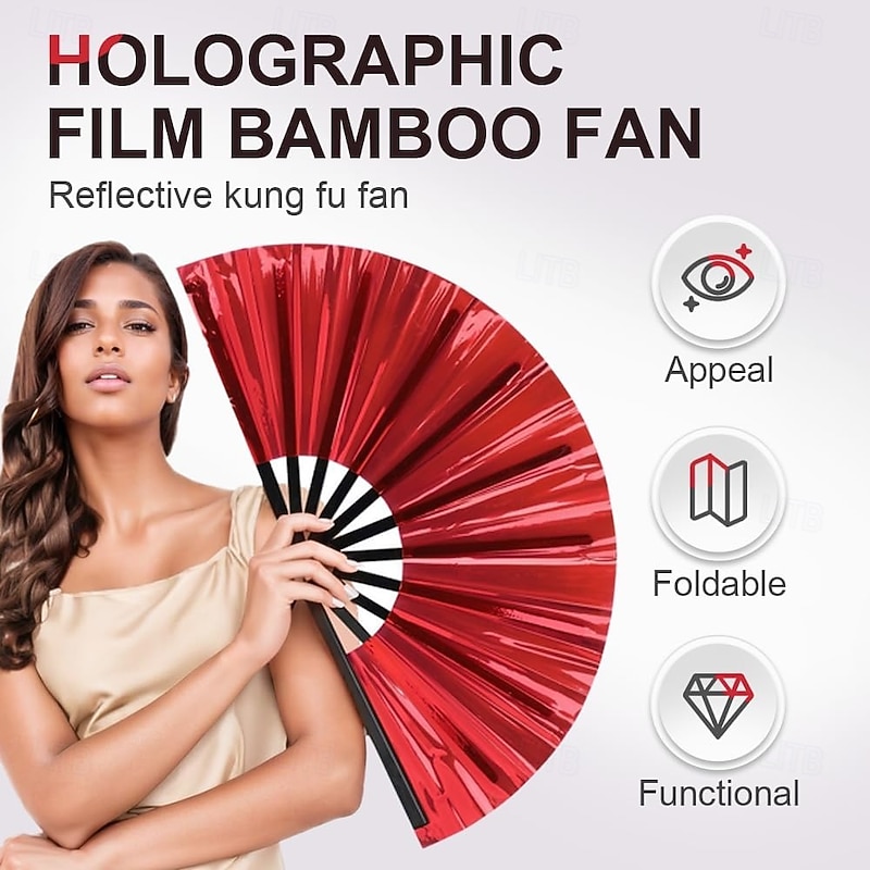 Boots on The Ground Fan Large Holographic Folding Hand Fan Line Dance Popping, Clap Fans for Line Dancing Foldable Craft Holding Laser Colors Hand Fan3