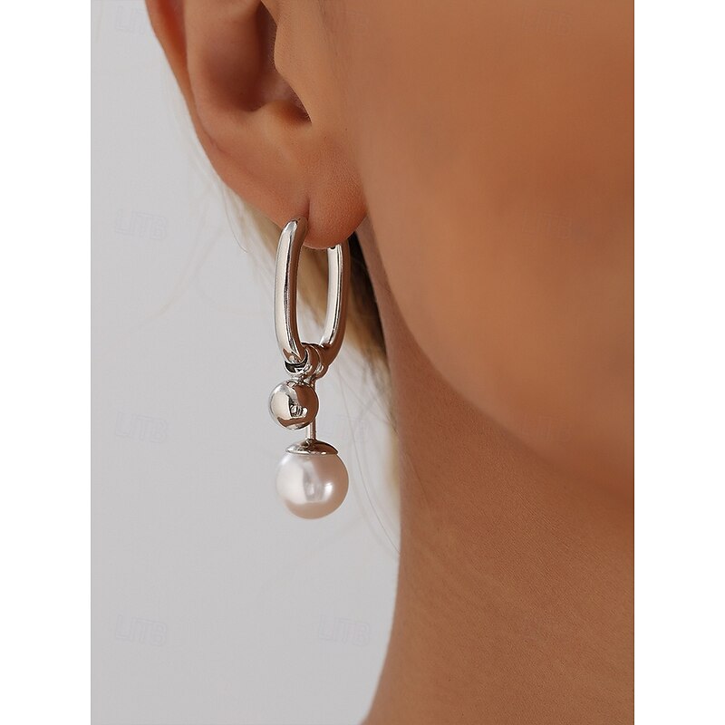 Women's chic asymmetrical hoop earrings with pearl and metal ball embellishments - modern and elegant, suitable for fashionable women to wear for daily and evening occasions2