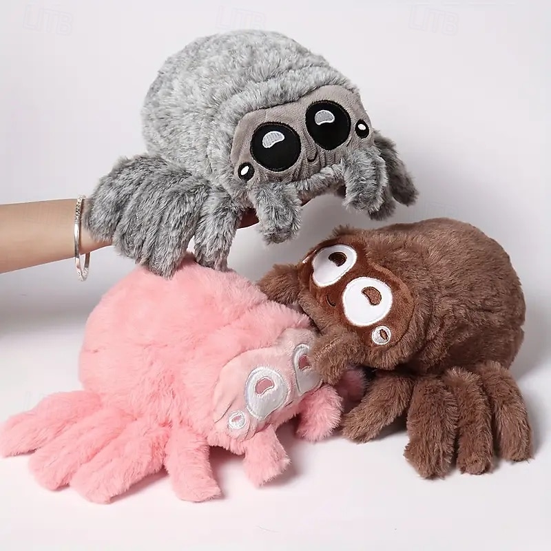 Realistic Soft Polyester Fiber Spider Plush Toy - 1pc Hand Puppet Prank Prop for Halloween Home Decor - Suitable for Ages 3 Assorted Colors2