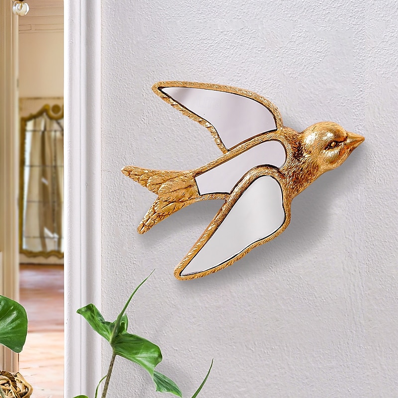 Gold Resin Swallow Wall Sculpture – 5.7-7 Inch Decorative Bird Figurine with Mirror Inlay, Creative Home Decor for Bird Lovers, Parties & Insect Exhibits4