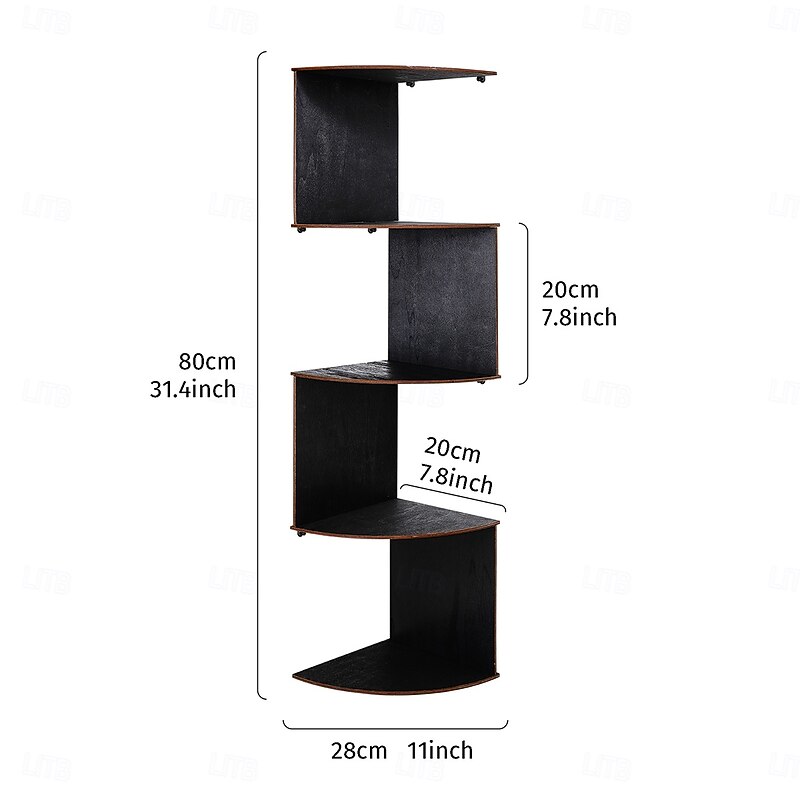 Wall-Mounted Triangle Corner Shelf – 5-Tier Semi-Circular Wooden Storage Rack for Books and Decor3
