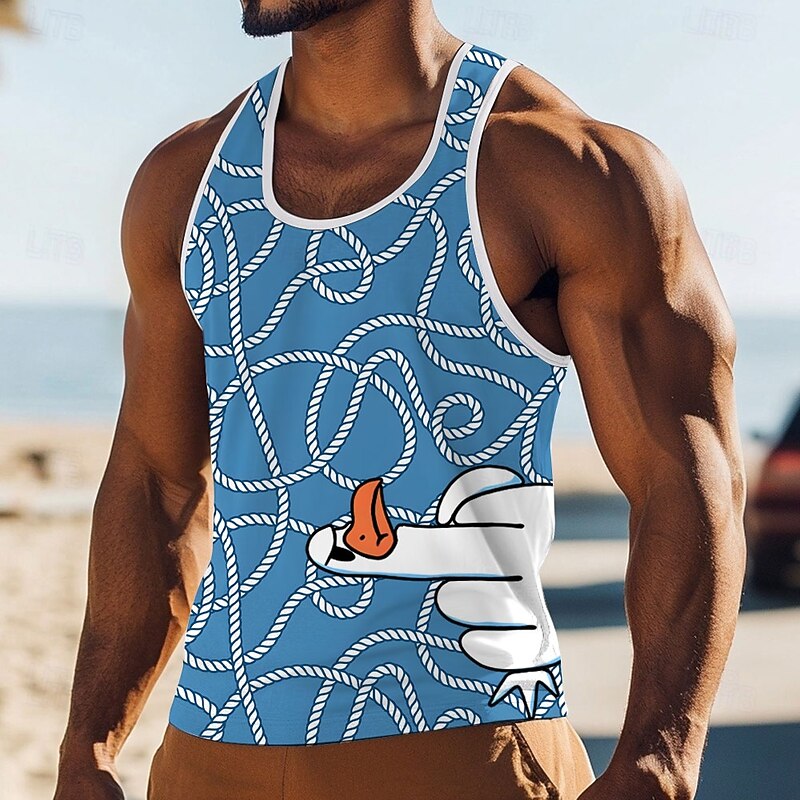 Men's Funny Duck T Shirt Vest Top Sleeveless T shirt 3D Print Crew Neck Round Shirt Vacation Casual Casual Hawaiian Holiday Red Blue Green Summer Spring Clothing Apparel S M L XL XXL XXXL