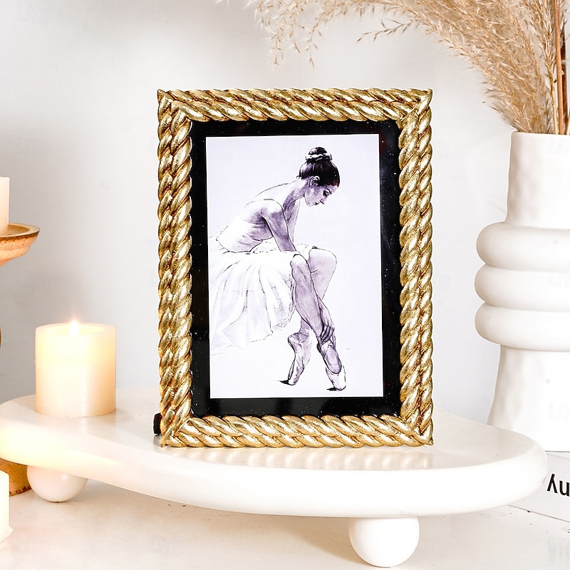 Gold 3D Floral Decorative Photo Frame, 5.7-Inch Oval Frame & 4x6 Inch Rectangle Frame, Resin Tabletop Picture Frame, Horizontal and Vertical Display for Home Decor and Photography Props3