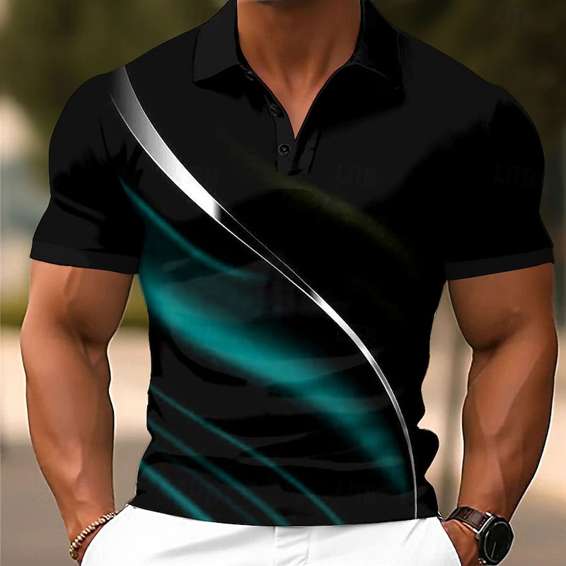 Men's Geometic Line Polo Short Sleeve Polo Shirts Collared Shirts Business Casual Outdoor Athleisure Daily Wear 3D Print Summer Spring Fall Red Blue2