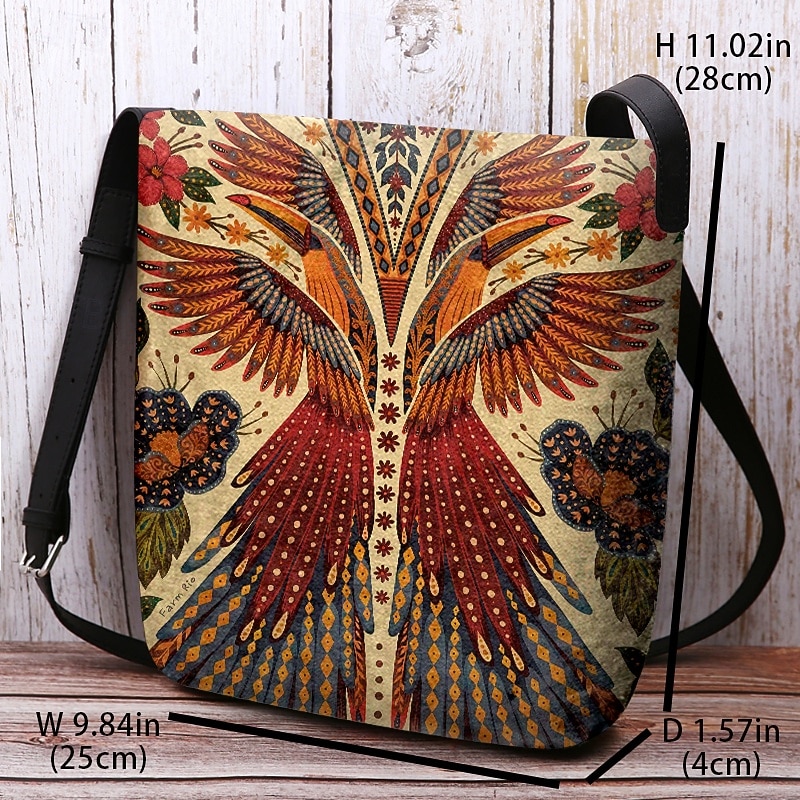 Women's Vintage Phoenix Print Crossbody Bag – Boho Shoulder Purse with Adjustable Strap, Ethnic Style Messenger Bag for Travel, Shopping & Everyday Use3