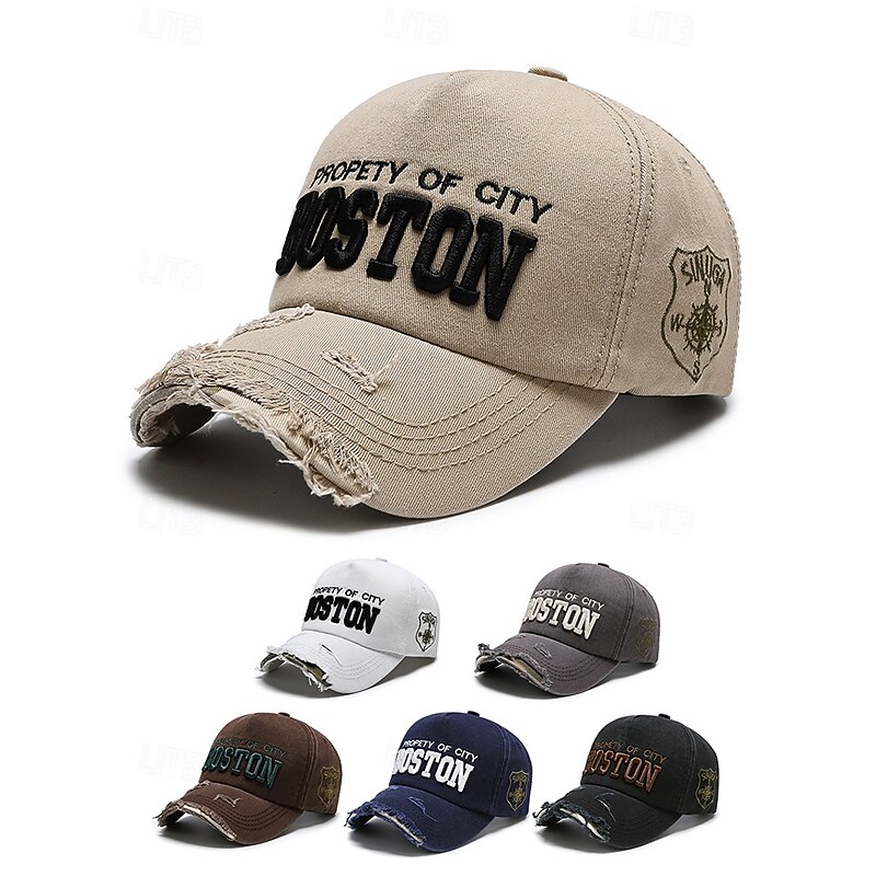 Men's cotton distressed style embroidered baseball cap - casual style, suitable for daily leisure and outdoor activities
