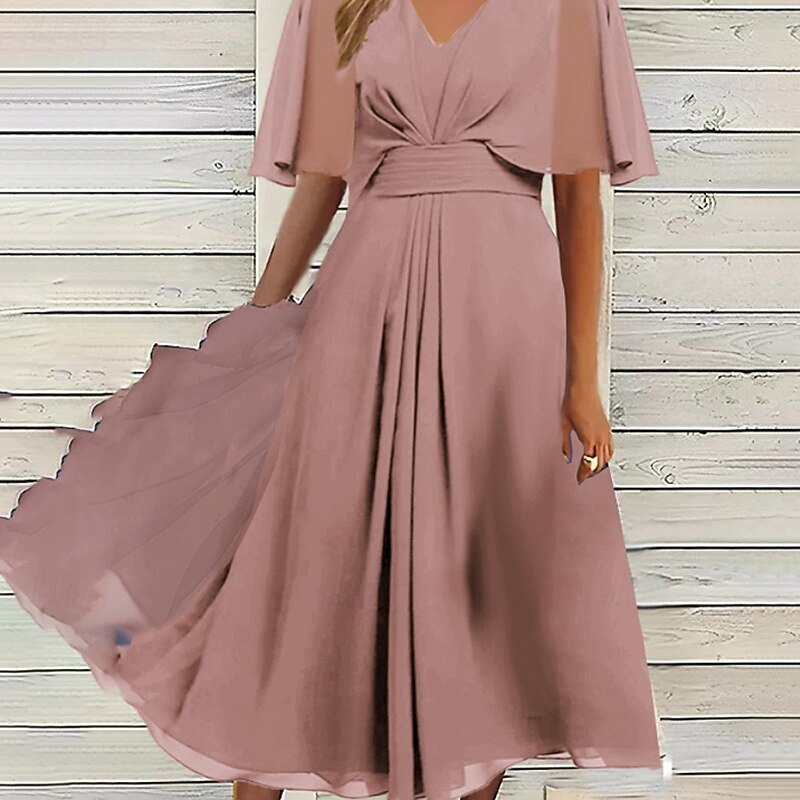 Women's Midi Dress Cocktail Dress Wedding Guest Dress Chiffon Dress Swing Dress Fashion Outdoor Holiday Date Regular Fit Plain Short Sleeve V Neck Pink Blue Purple Summer2