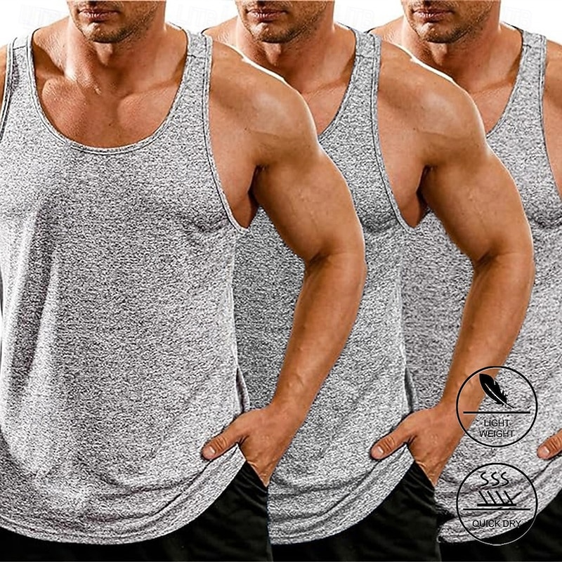 Men's Tank Top Vest Top Undershirt Sleeveless Shirt Sleeveless Crew Neck Summer Plain Fashion Designer Basic 3-Piece Vacation Street Going out Blue+White+Black Black+White+Gray Black Top Tee for Men